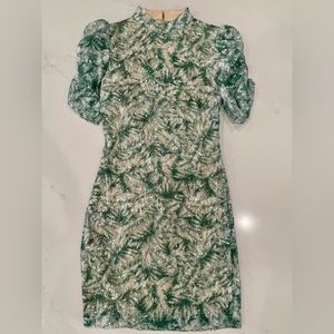 One33 Social Sequin Palm-Print Mock-Neck Dress, size 0